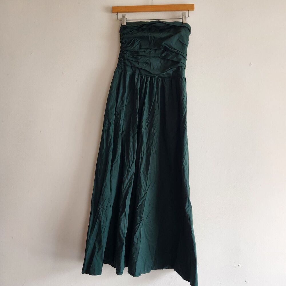 Reformation Lissa Midi Dress Forest Green Sz 6 Women's Strapless Ruched feminine